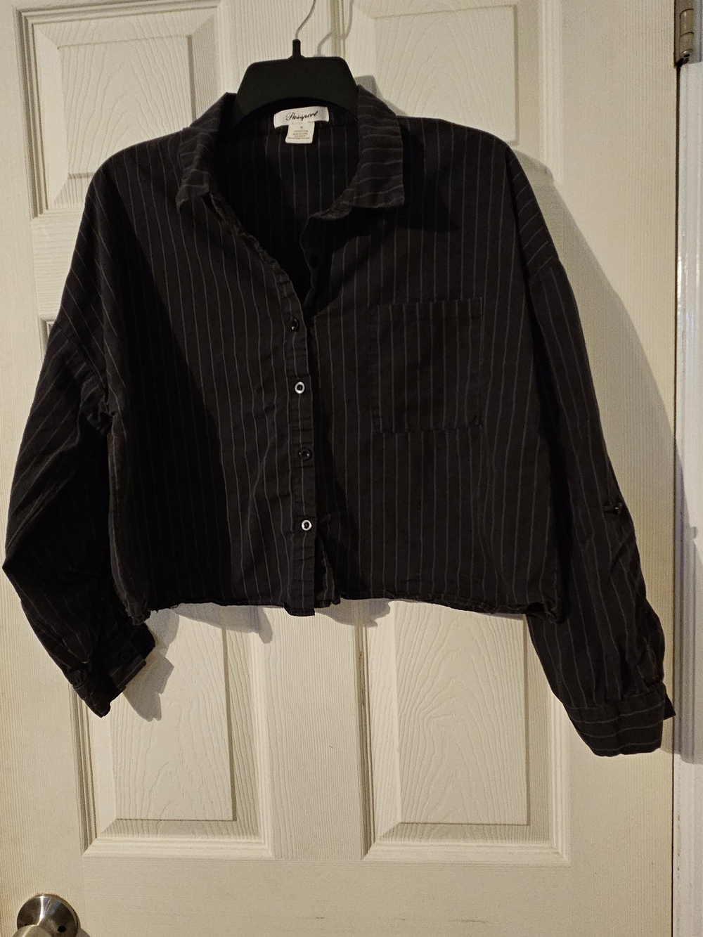 Passport Black Pinstripe Cropped Button-Up Shirt